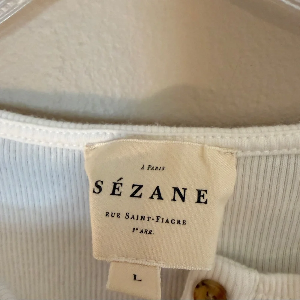 Sezane Theodora Ecru T-Shirt Henley Large - Picture 5 of 10